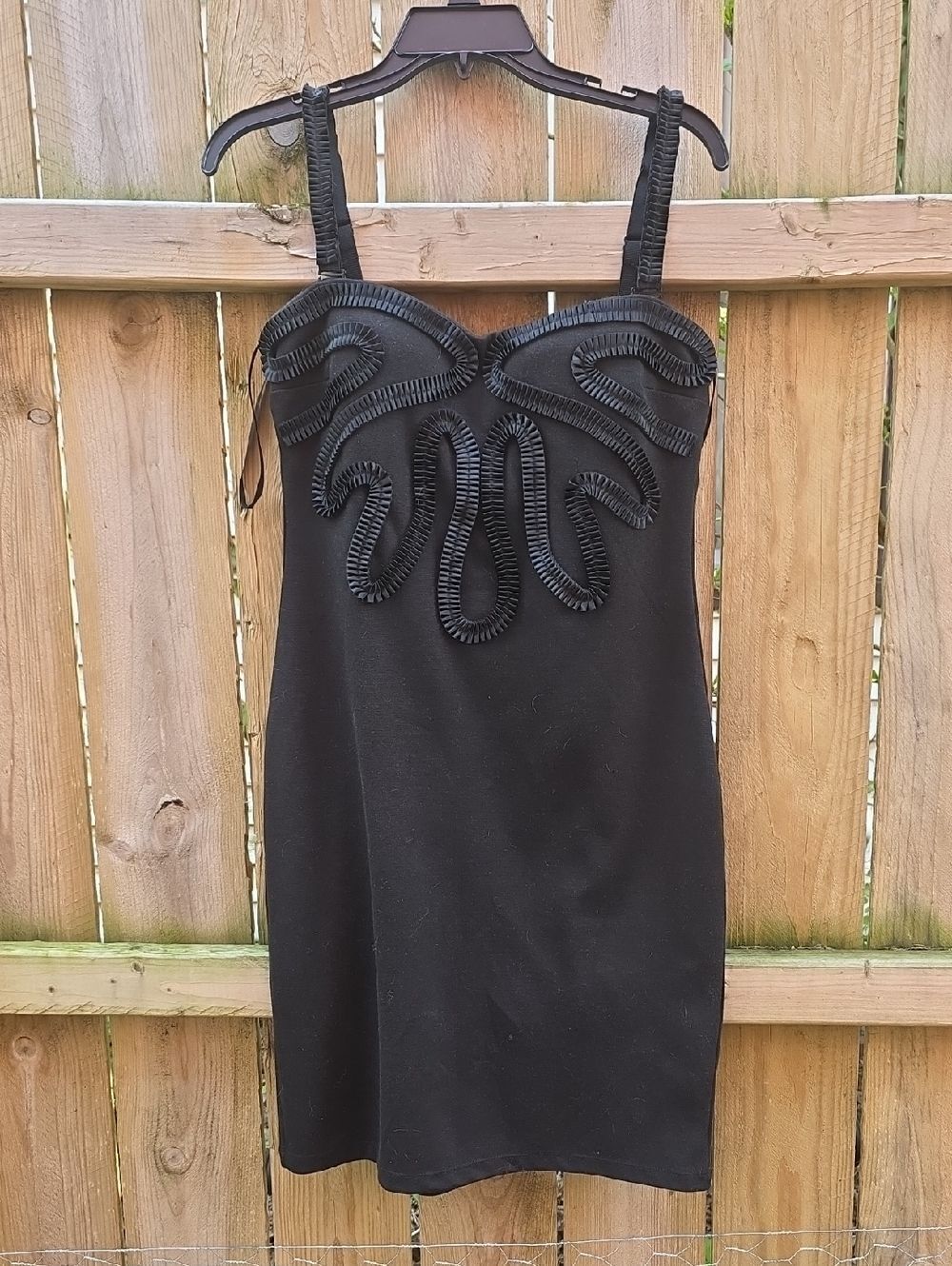 Black Strap Mini Dress with Decorative Trim